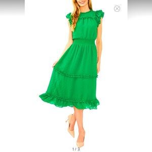 Cece Clío Dot Midi Dress Kelly Green Smocked Waist Size S NWT